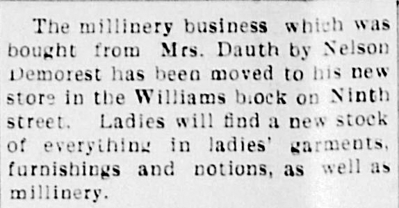 Dauth Family Archive - 1904-08-25 - The Greeley Tribune - Florence Dauth Sells Millinery