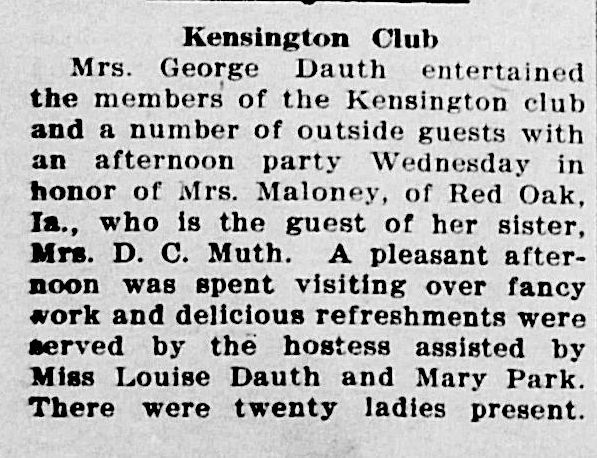 Dauth Family Archive - 1909-08-05 - The Greeley Tribune - Florence Dauth With Kensington Club