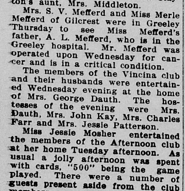 Dauth Family Archive - 1912-01-18 - The Greeley Tribune - Florene Yeaton With Vincina Club