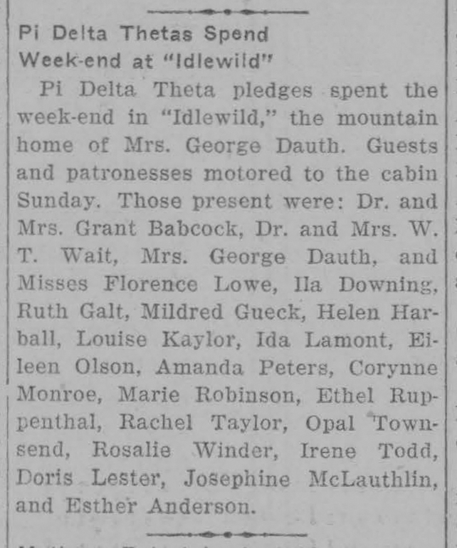 Dauth Family Archive - 1929-05-16 - The Mirror - Florence Dauth and Pi Delta Theta at Idlewild Lodge