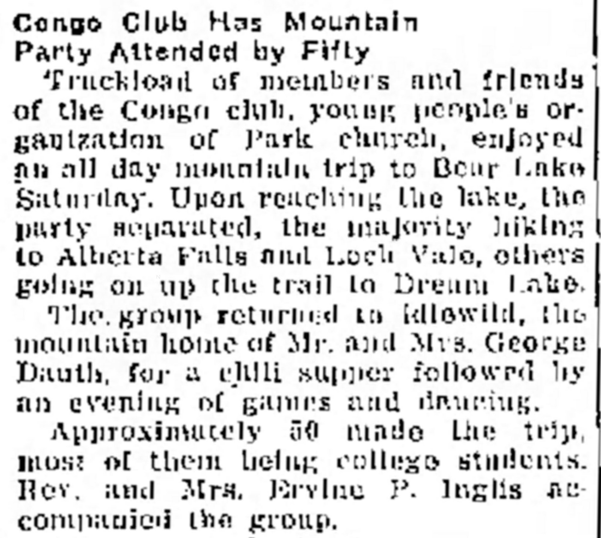 Dauth Family Archive - 1934-10-16 - Greeley Daily Tribune - Congo Club at George Dauths Idlewild Lodge