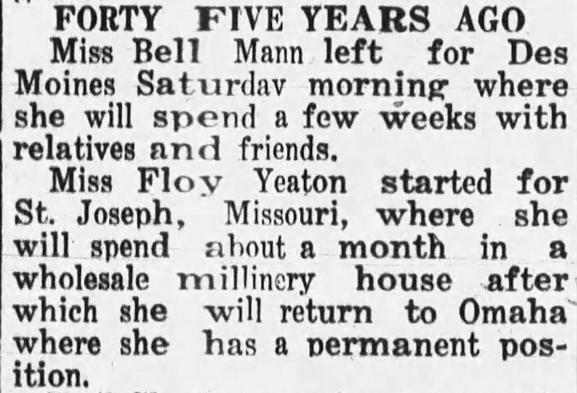 Dauth Family Archive - 1944-02-17 - The Lyons Mirror - Florence Yeaton Studing Millinery in St Joseph Missouri