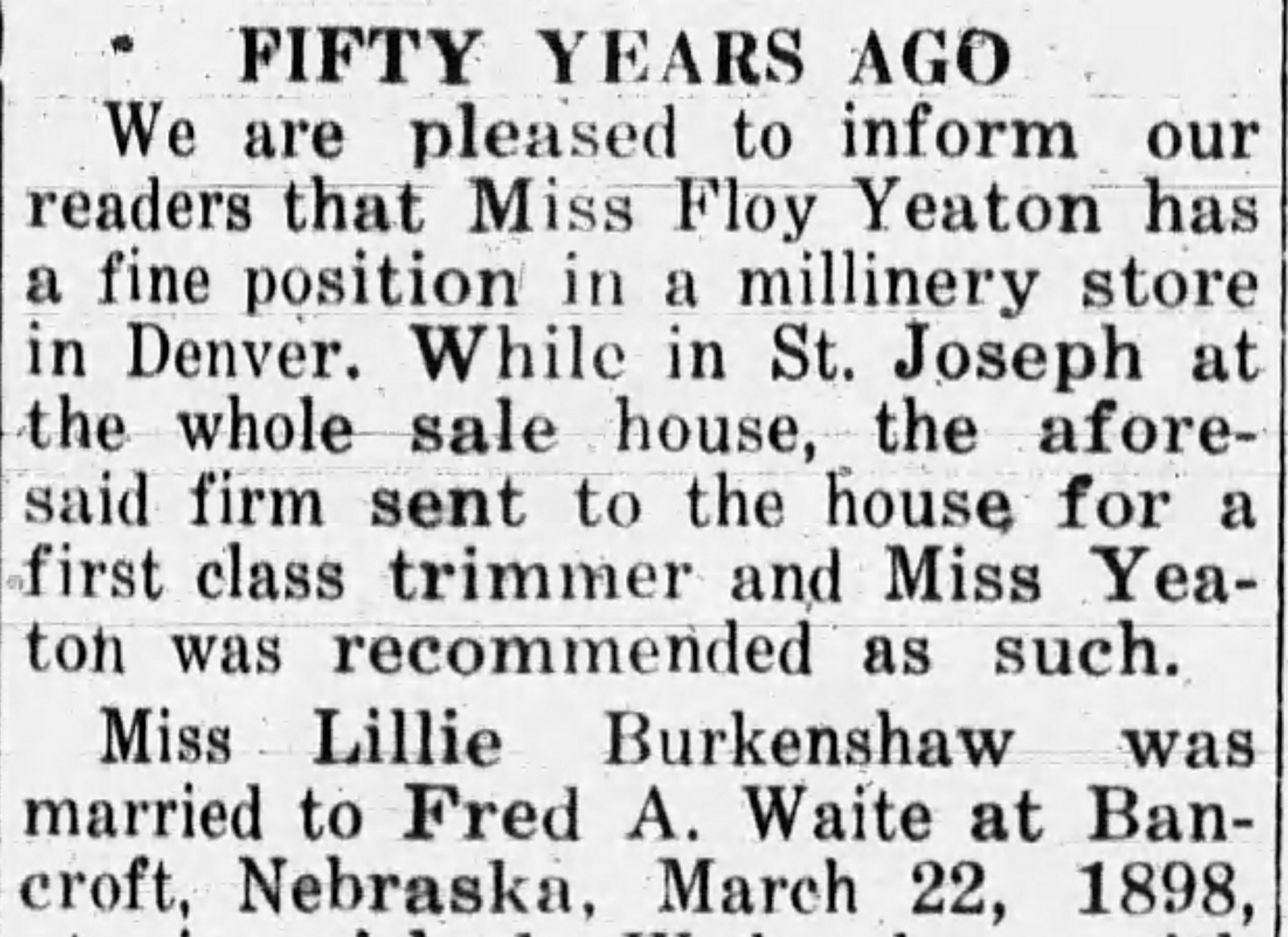 Dauth Family Archive - 1949-03-24 - The Lyons Mirror - Florence Yeaton Working at Millinery in Denver
