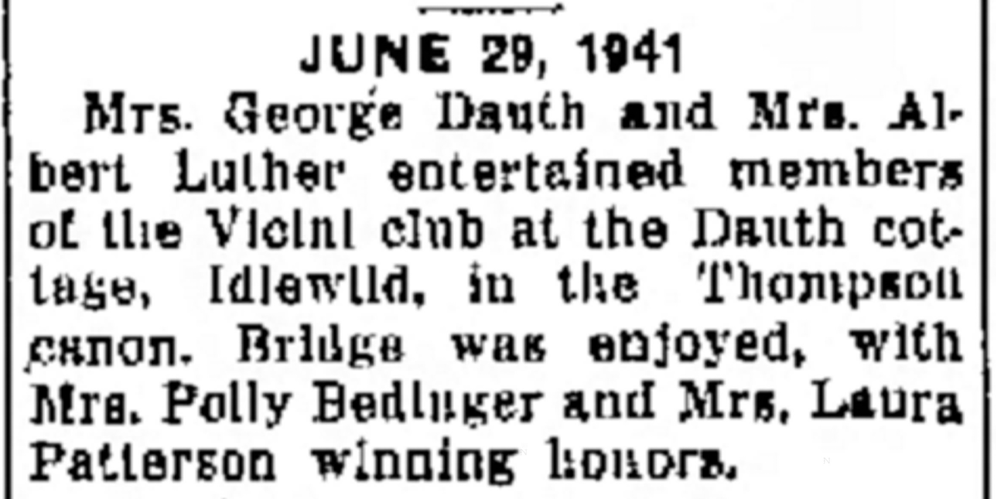 Dauth Family Archive - 1951-06-29 - Greeley Daily Tribune - Florence Dauth Hosting Vicini Club at Idlewild Lodge