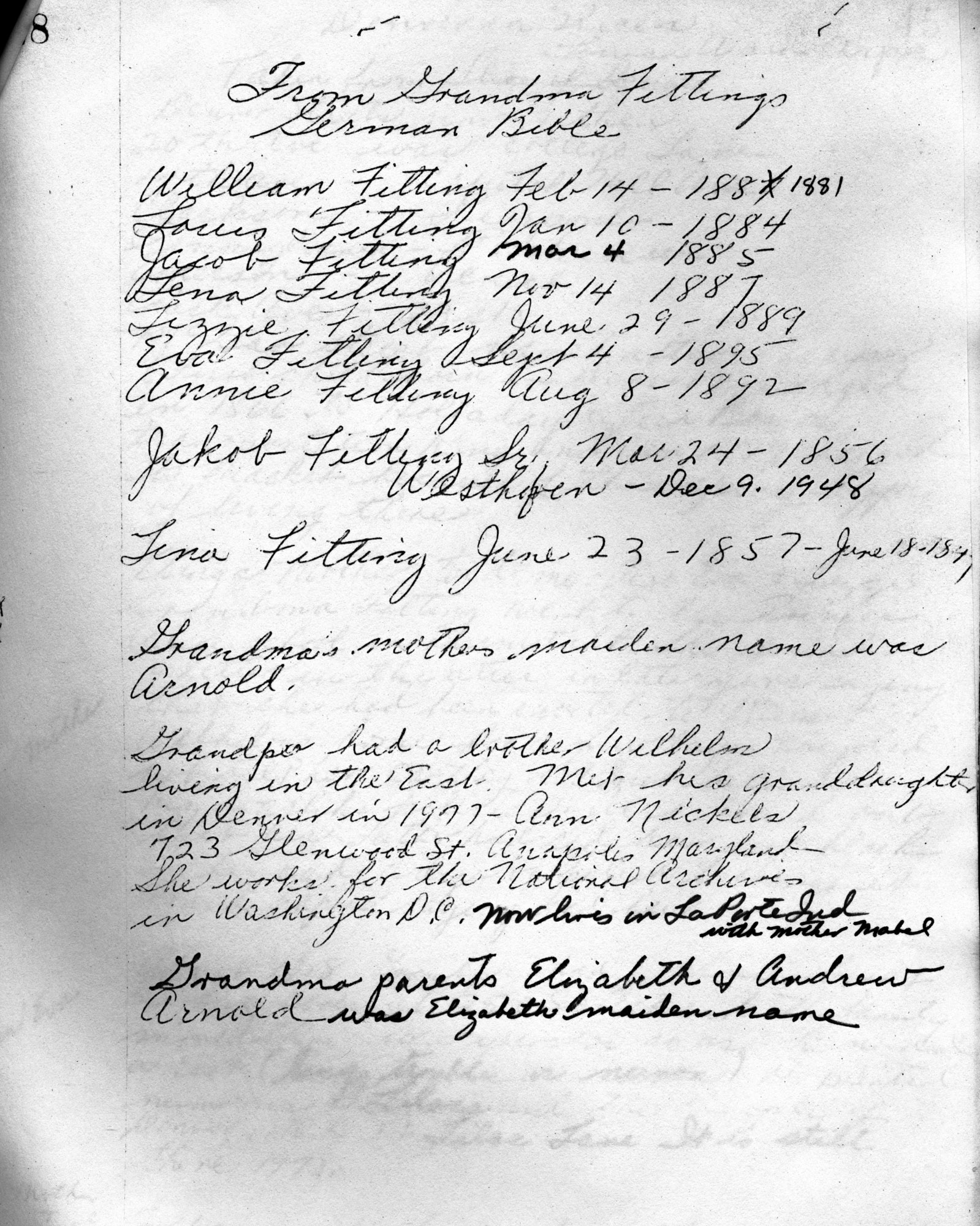 Dauth Family Archive - Elizabeth Fitting Family History Page 14