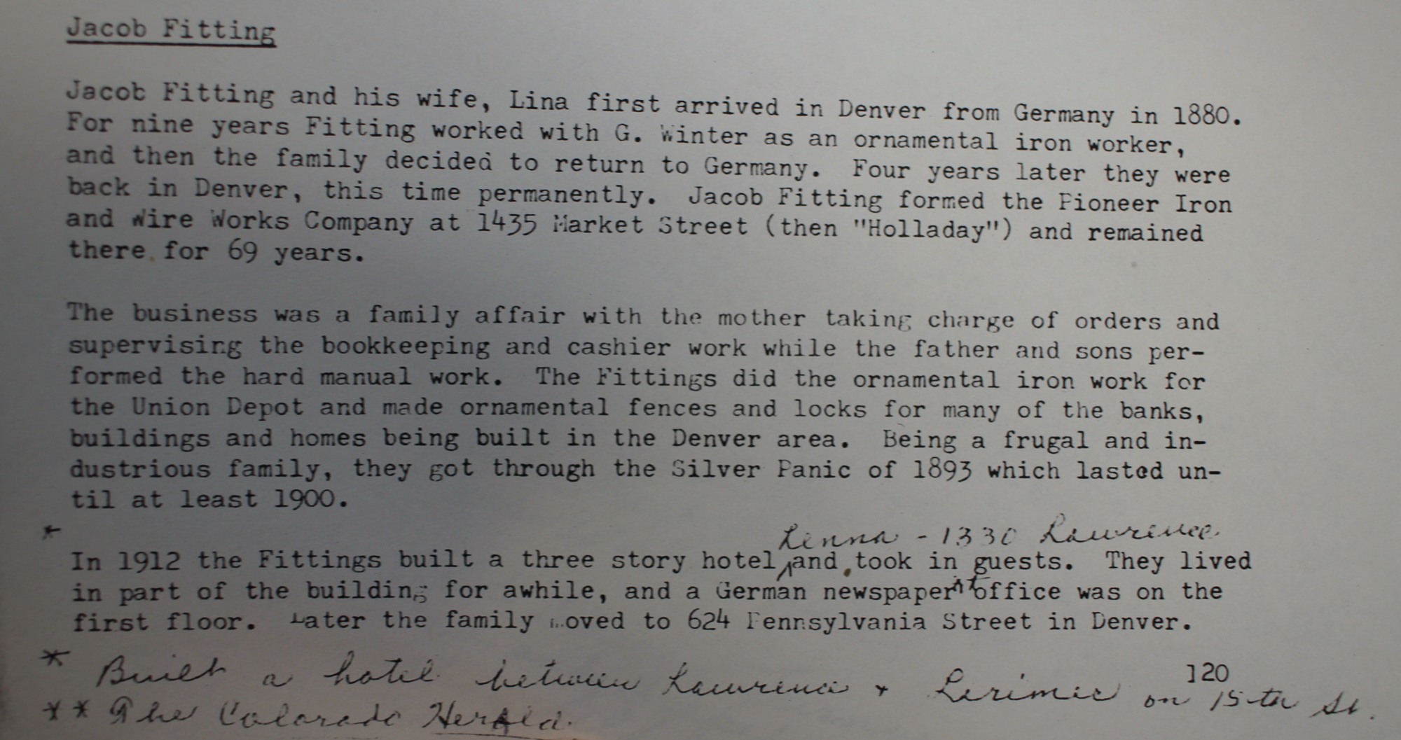 Dauth Family Archive - Circa 1970s - Isabella Fraser Research On Jacob And Lina Fitting -