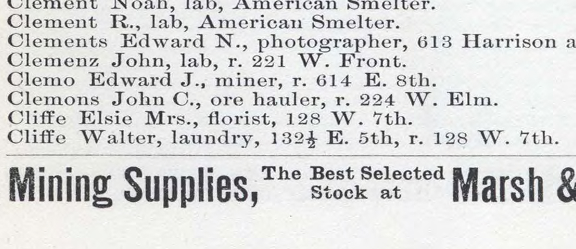 Dauth Family Archive - 1886 - Leadville Directory - Entry for Walter and Elisabeth Cliffe