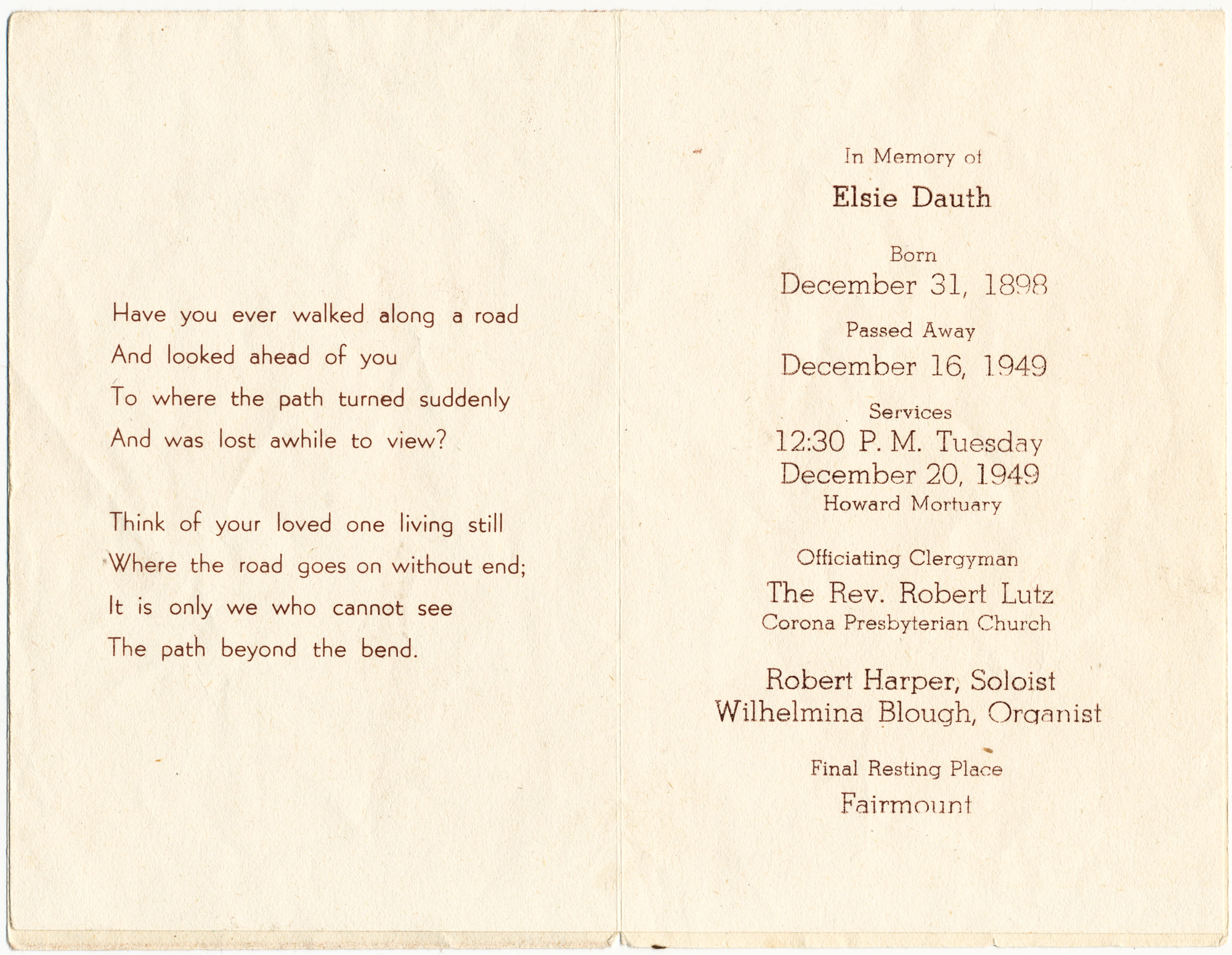 Dauth Family Archive - 1949-12-16 - Elsie Dauth Obituary