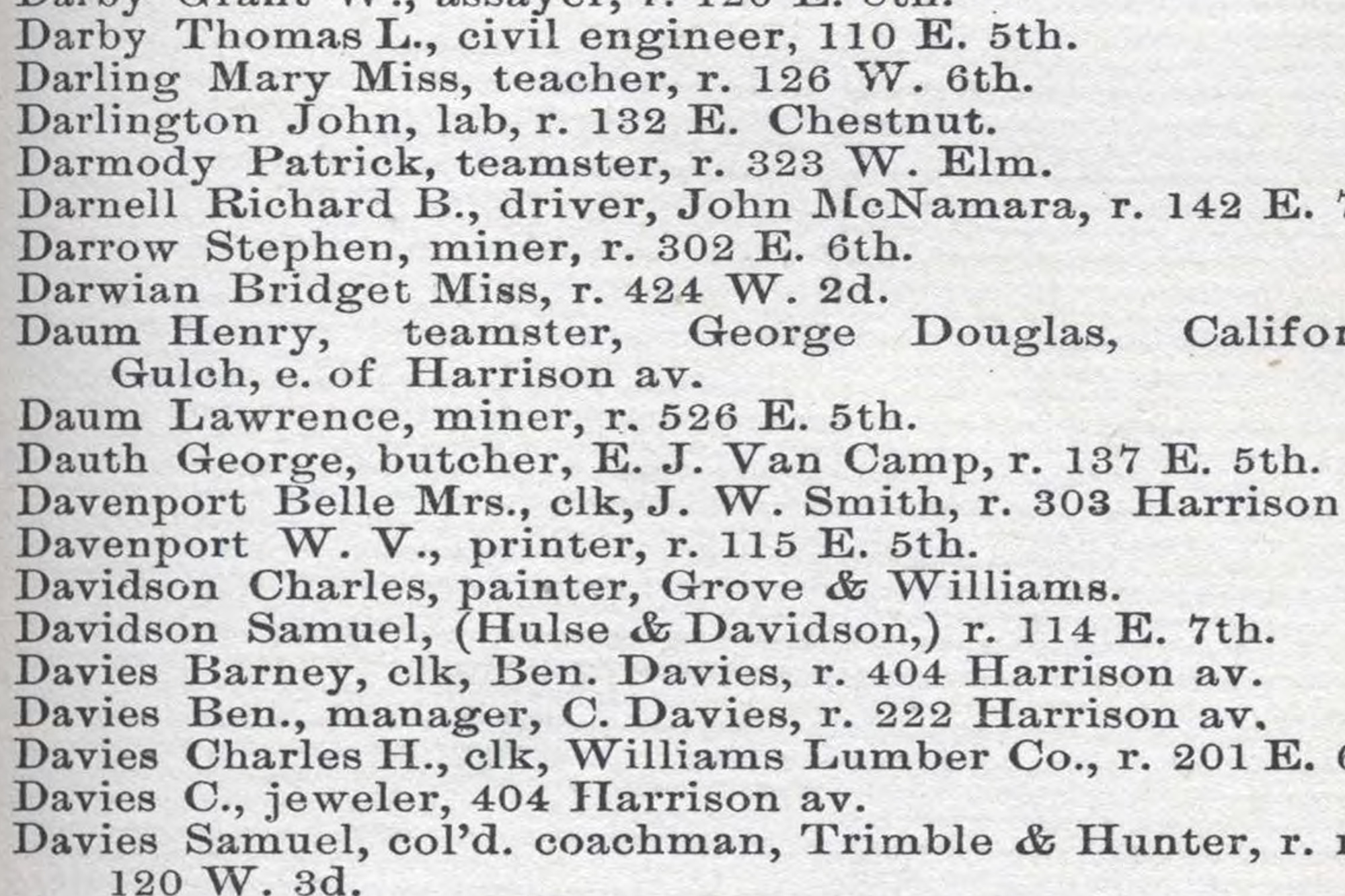 Dauth Family Archive - 1892 - Leadville Directory - Entry for George Dauth