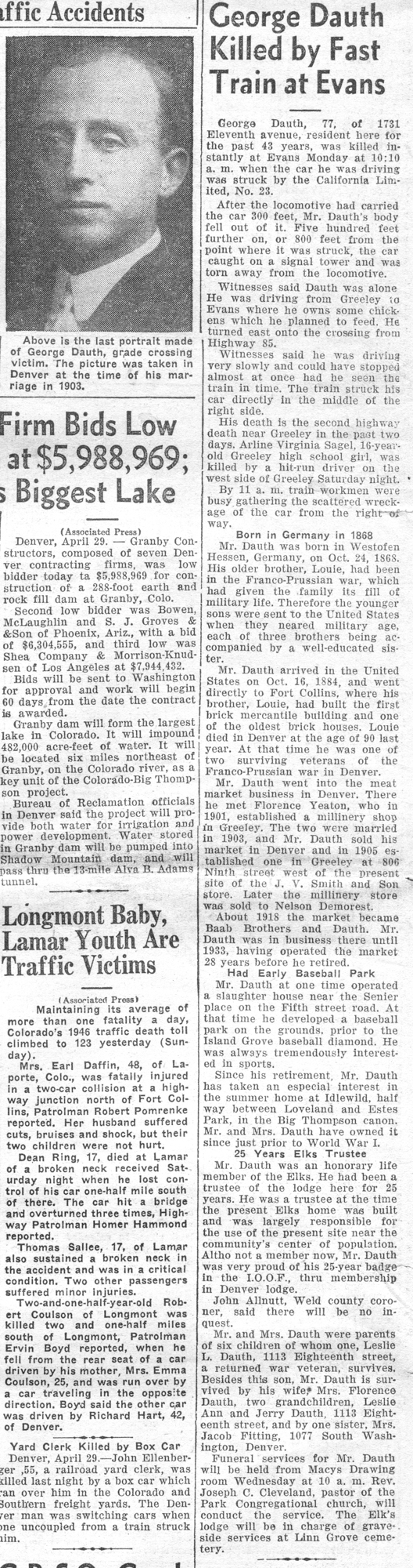 Dauth Family Archive - 1946-04-29 - Weekly Tribune - George Dauth's Obituary