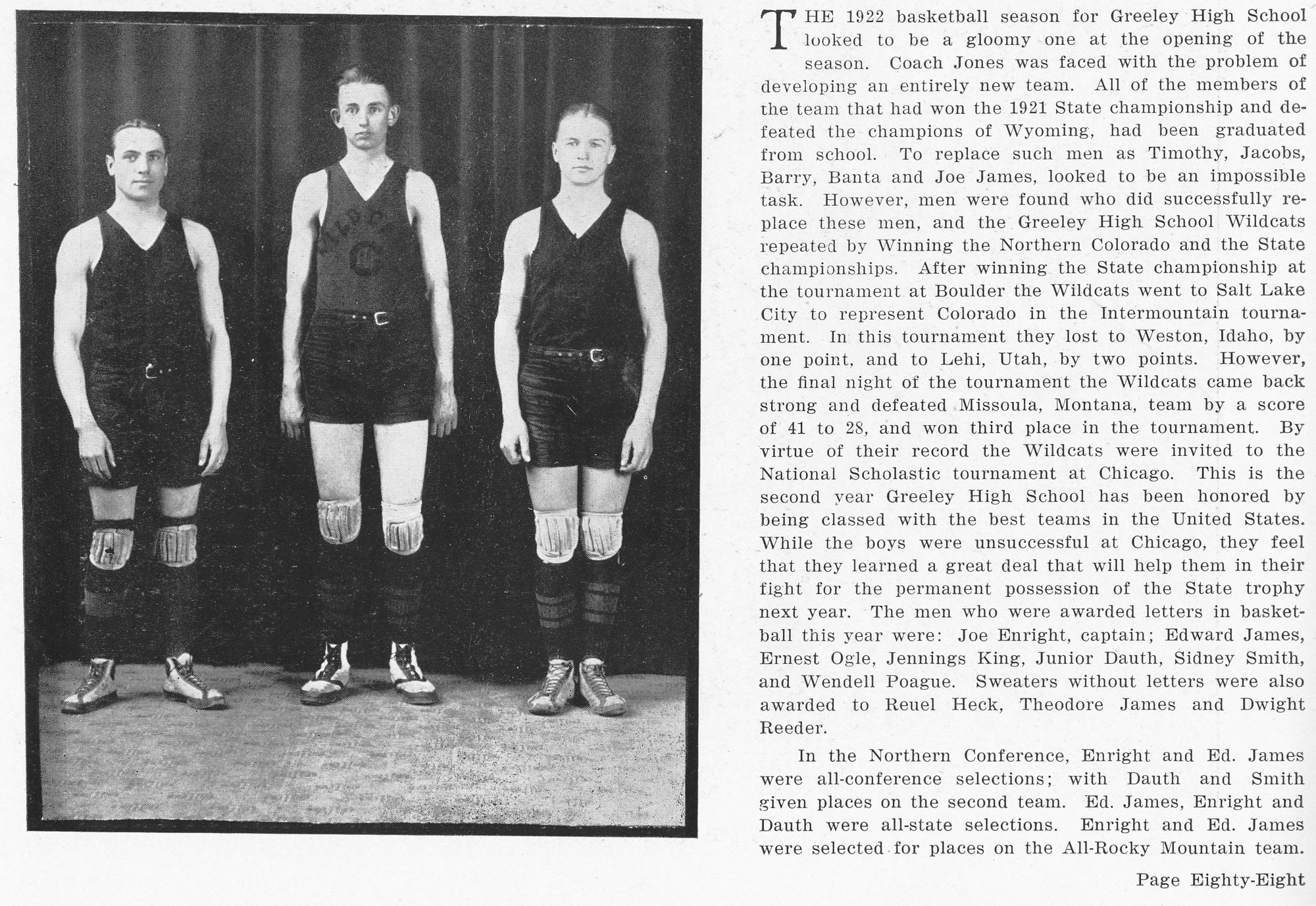 Dauth Family Archive - 1922 - Spud Yearbook - June Dauth All State Basketball Photo