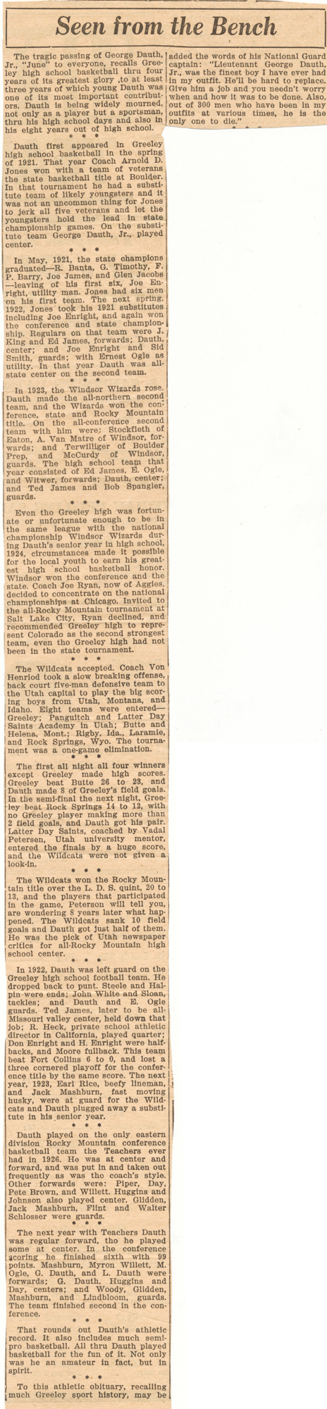 Dauth Family Archive - 1932-05-20 - Greeley Daily Tribune - June Dauth Sports Obituary