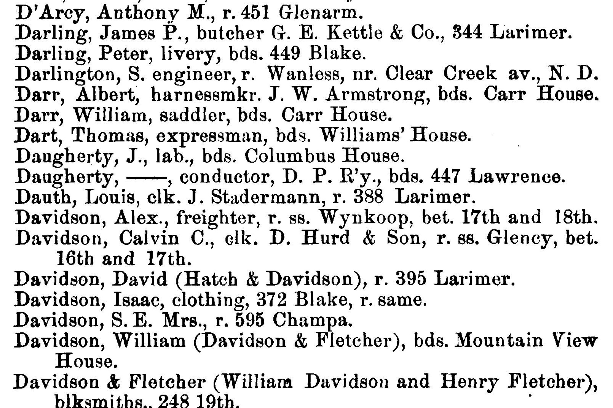 Dauth Family Archive - 1874 - Denver Directory - Entry for Louis Dauth