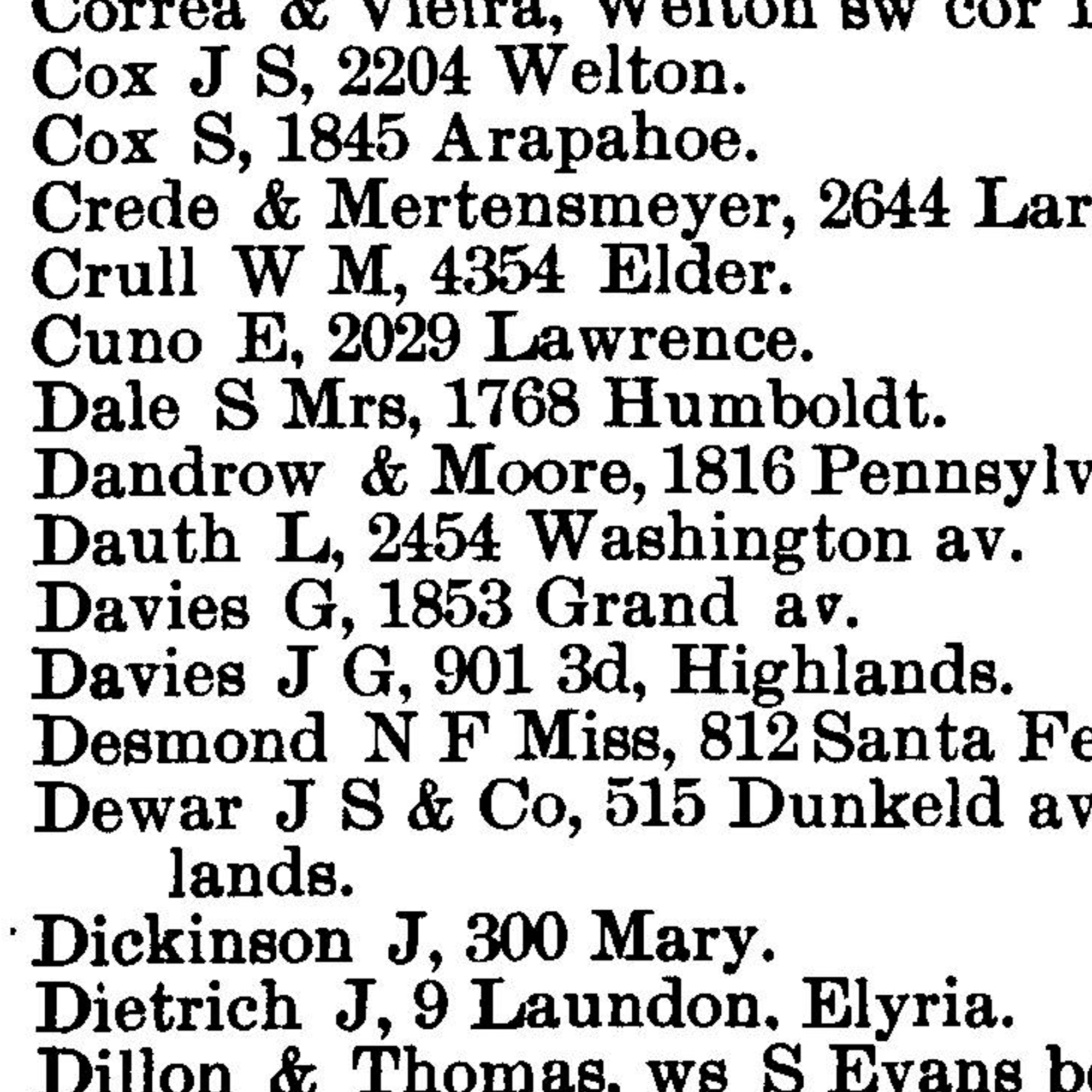 Dauth Family Archive - 1892 - Denver Directory - Entry for Louis Dauth