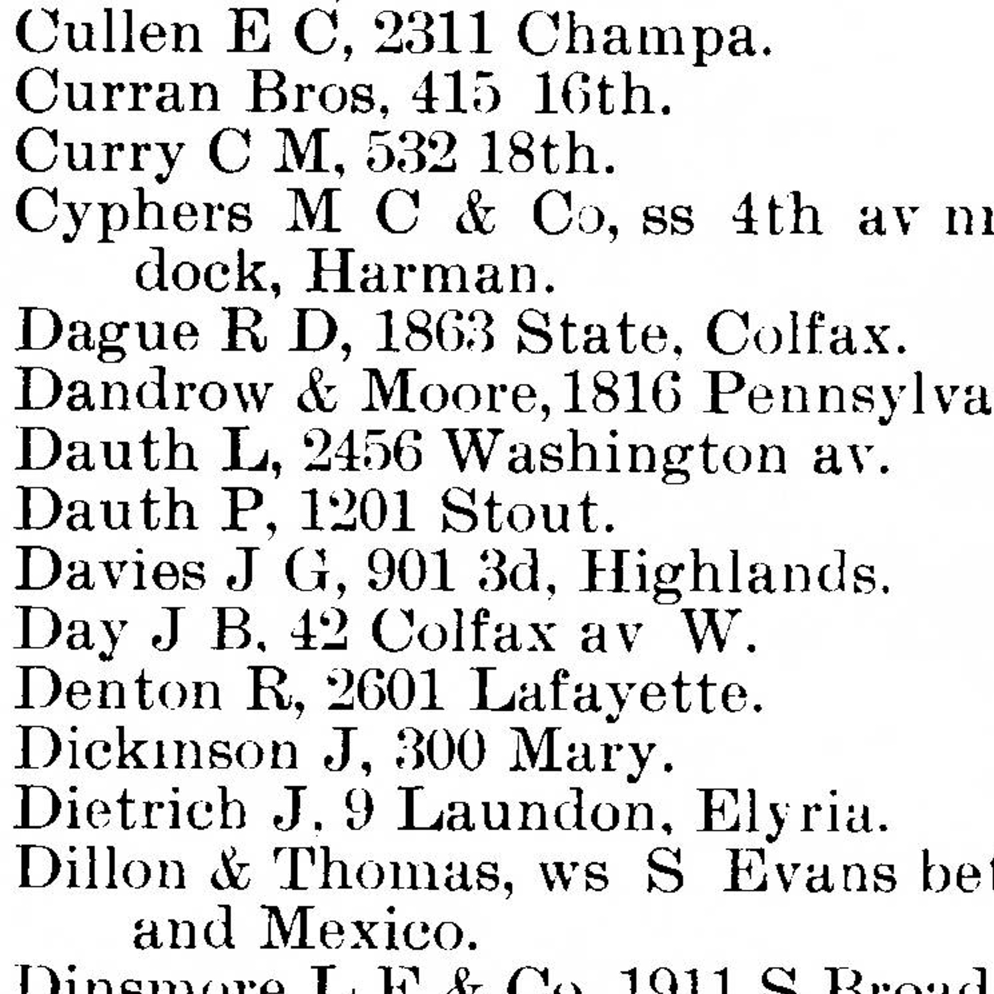 Dauth Family Archive - 1893 - Denver Directory - Residental Entry for Louis and Philip Dauth