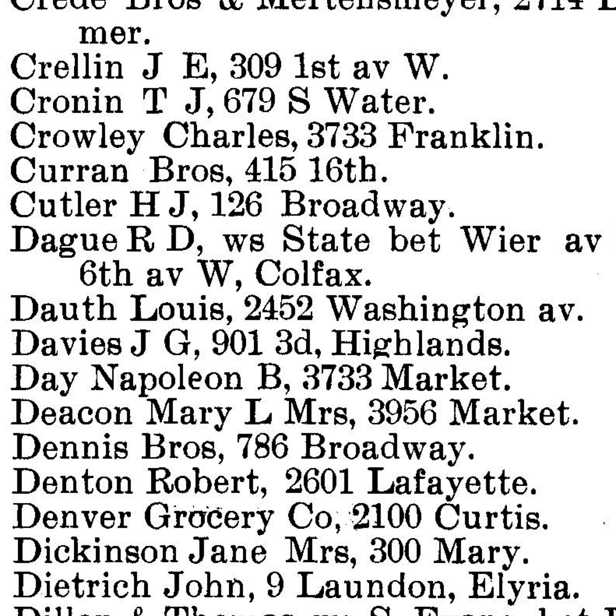 Dauth Family Archive - 1896 - Denver Directory - Entry For Louis Dauth