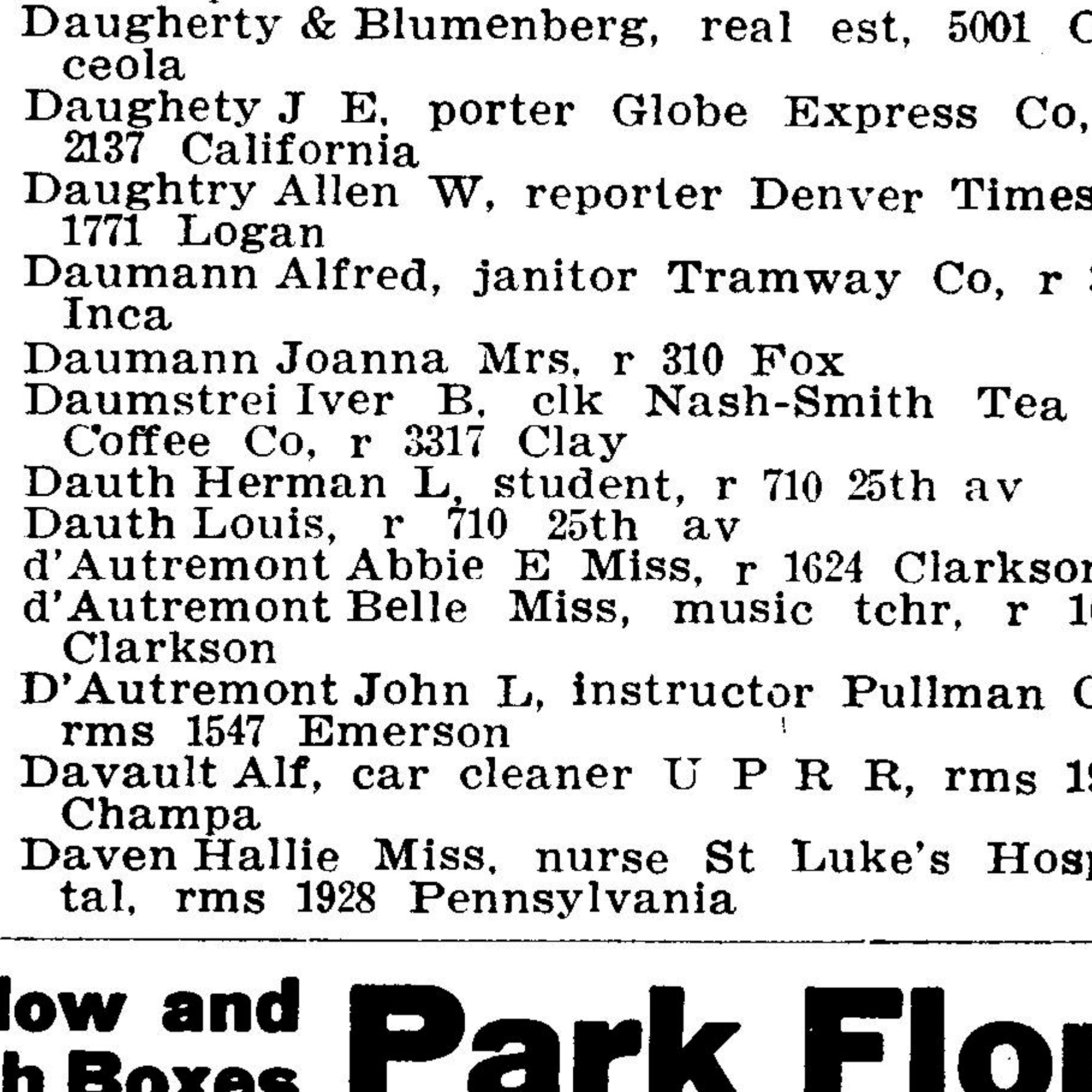 Dauth Family Archive - 1911 - Denver Directory - Entry For Louis and Herman Dauth