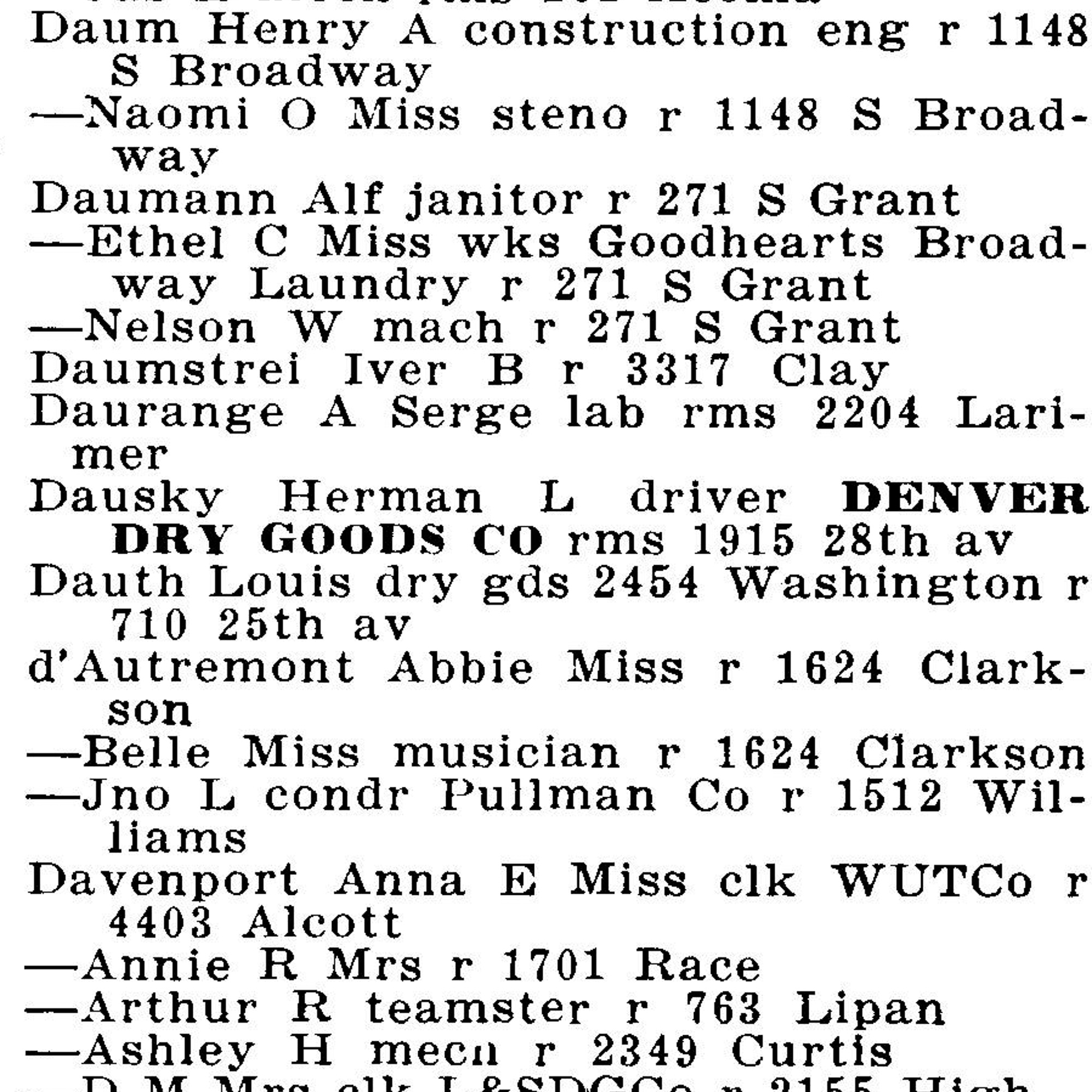 Dauth Family Archive - 1920 - Denver Directory - Entry For Louis Dauth