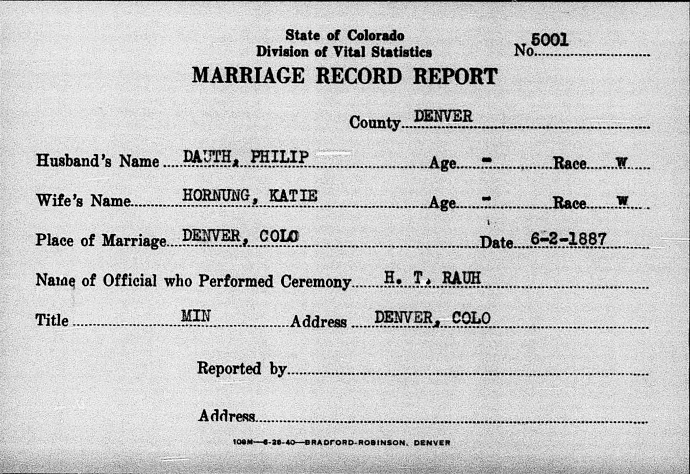 Dauth Family Archive - 1887-06-02 - Philip Dauth Marriage Record