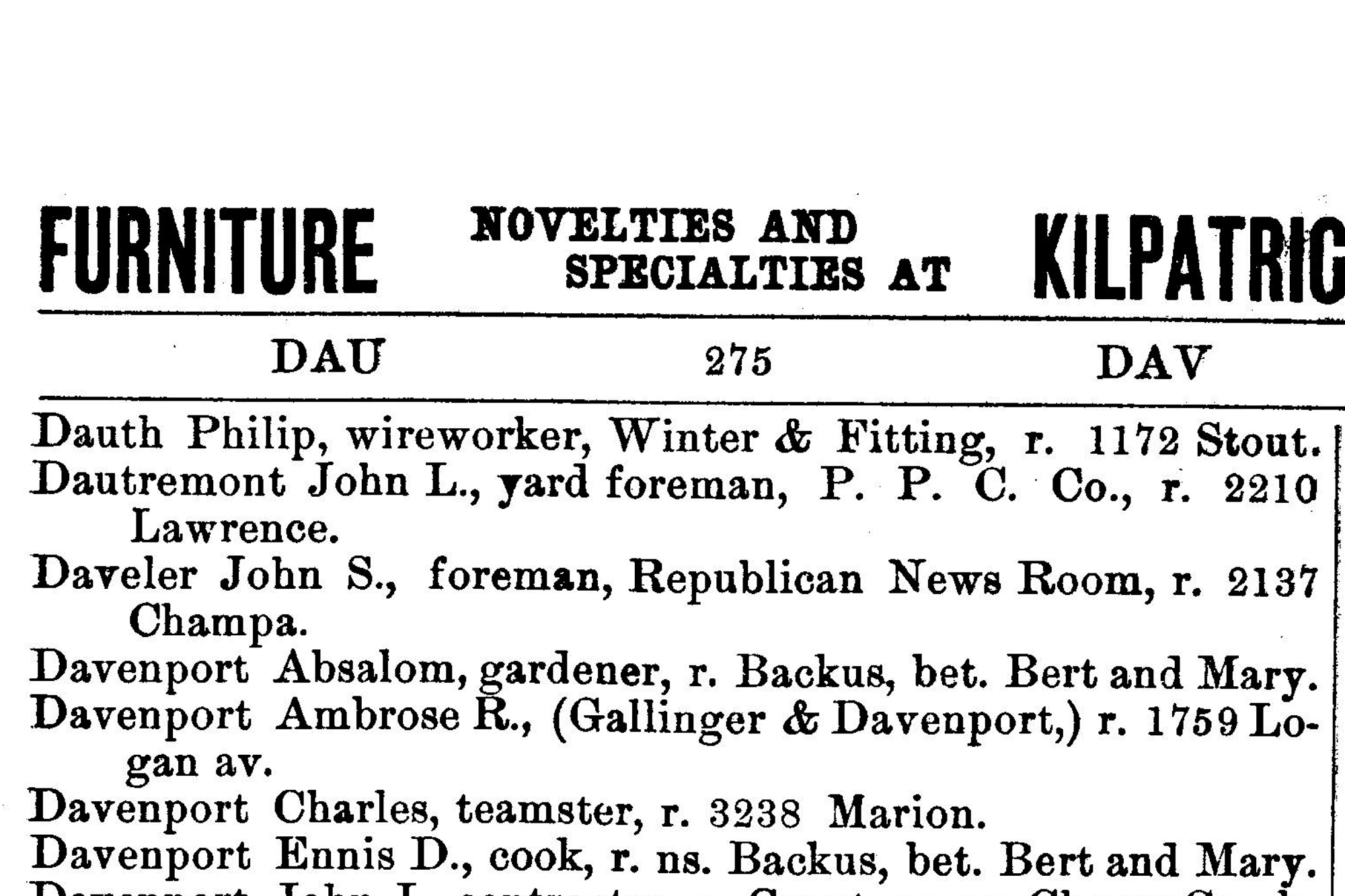 Dauth Family Archive - 1888 - Denver Directory - Entry For Philip Dauth