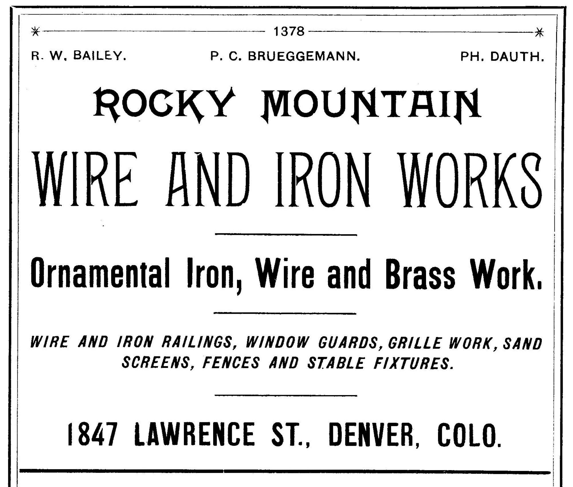 Dauth Family Archive - 1890 - Denver Directory - Philip Dauth Wire and Iron Works Advertisement