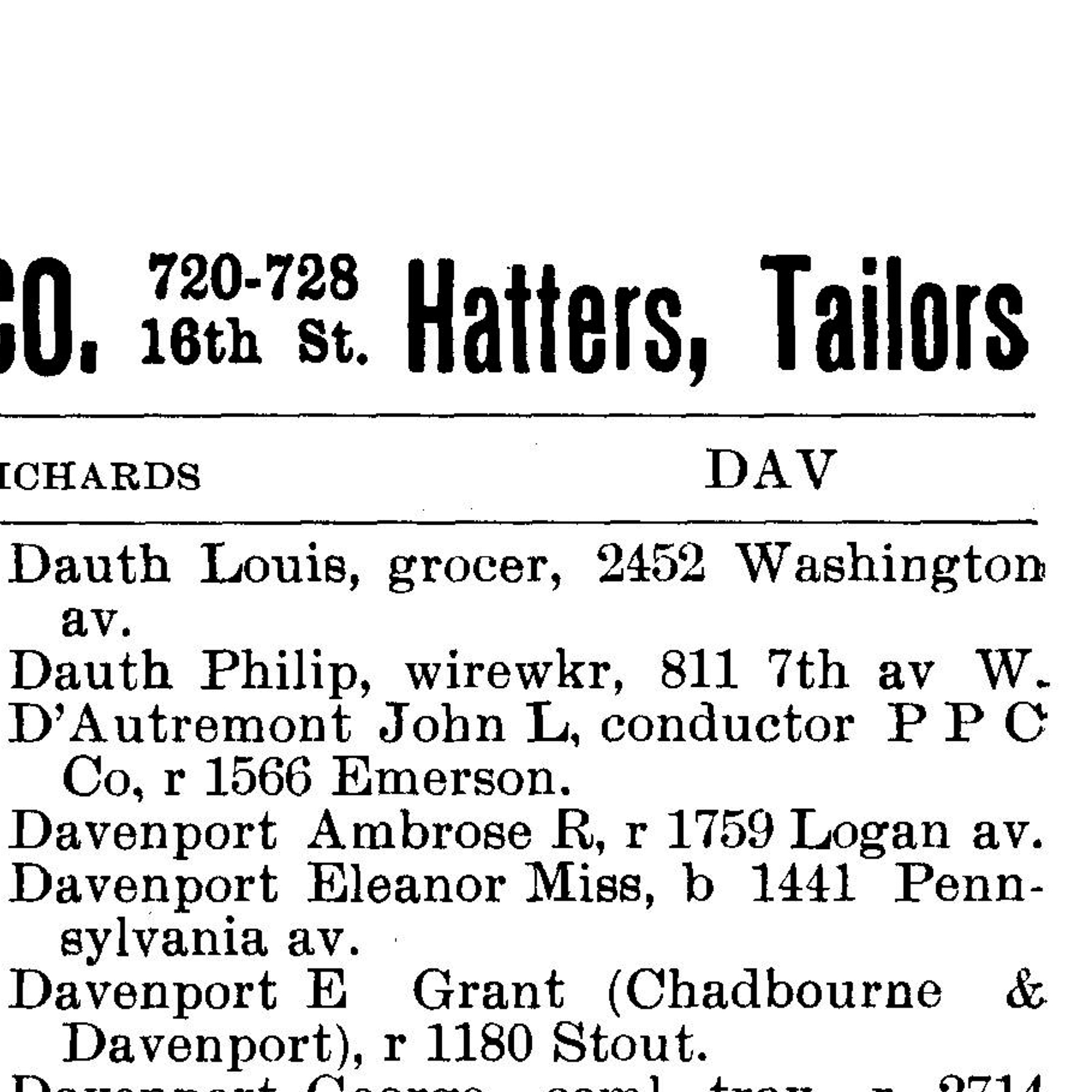 Dauth Family Archive - 1896 - Denver Directory - Entry For Philip Dauth