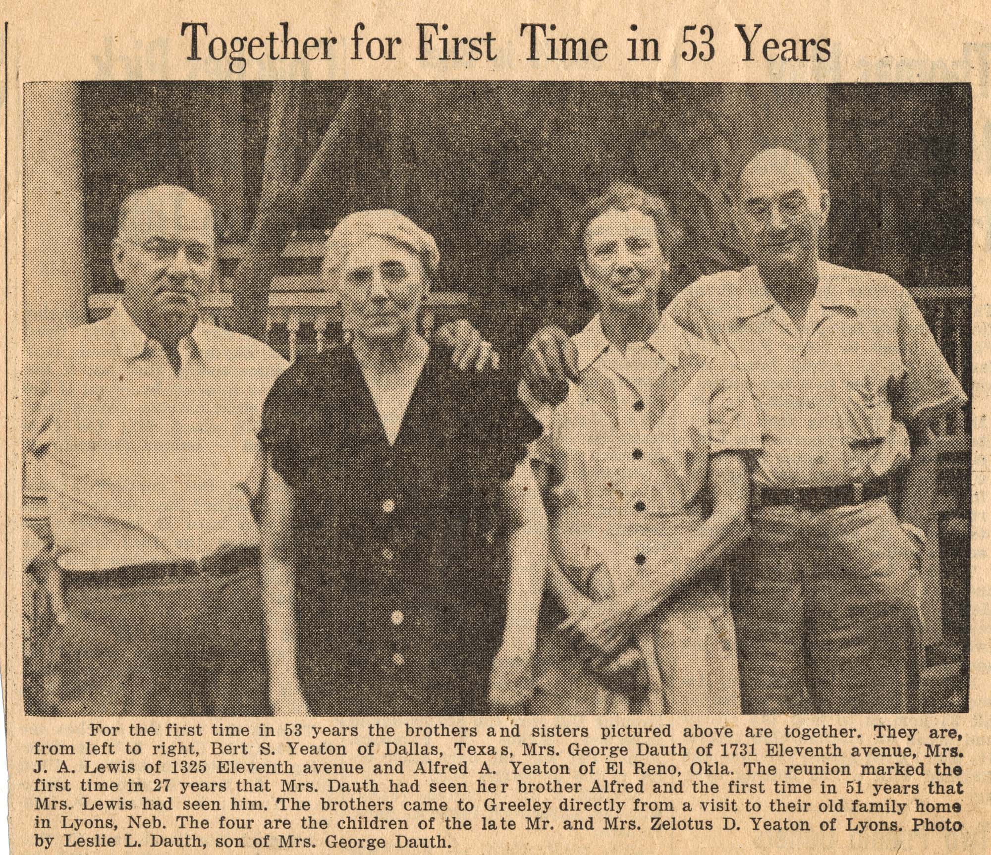 Dauth Family Archive - 1953-08-22 - Greeley Tribune - Yeaton Sibling Reunion