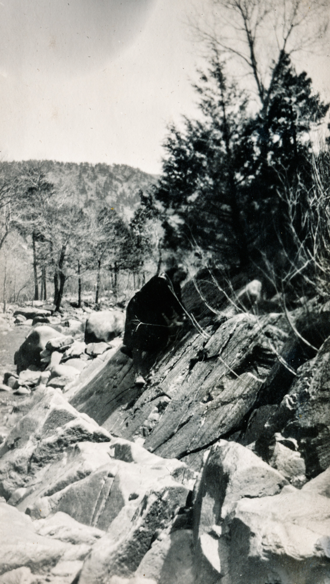 Dauth Family Archive - 1921 - Elizabeth Dauth Climbing Near Big Thompson River
