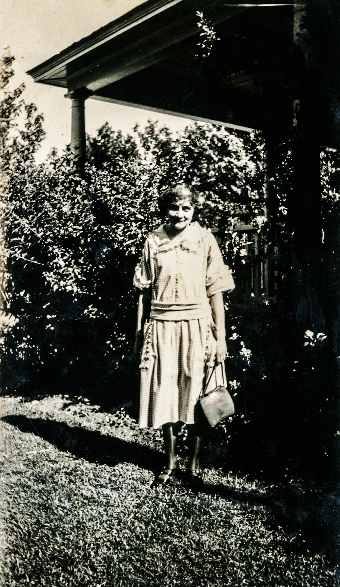 Dauth Family Archive - Circa 1920s - Elsie Dauth In Garden - Holding Purse