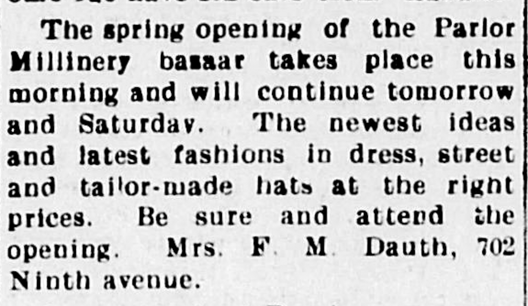 Dauth Family Archive - 1904-03-17 - The Greeley Tribune - Florence Yeaton Announcing Spring Opening Of Millinery