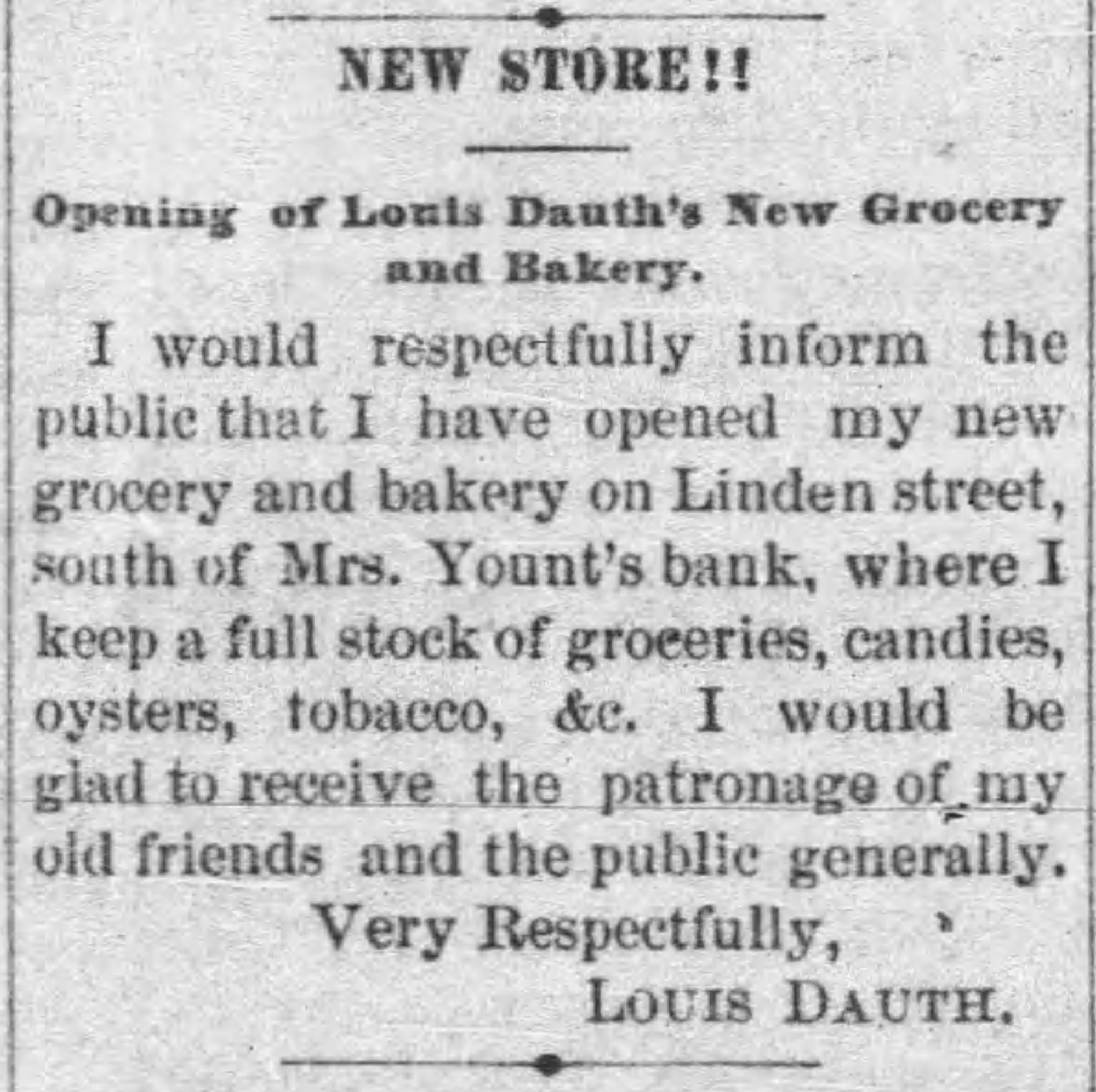 Dauth Family Archive - 1881-10-20 - Express - Louis Dauth Store Announcement