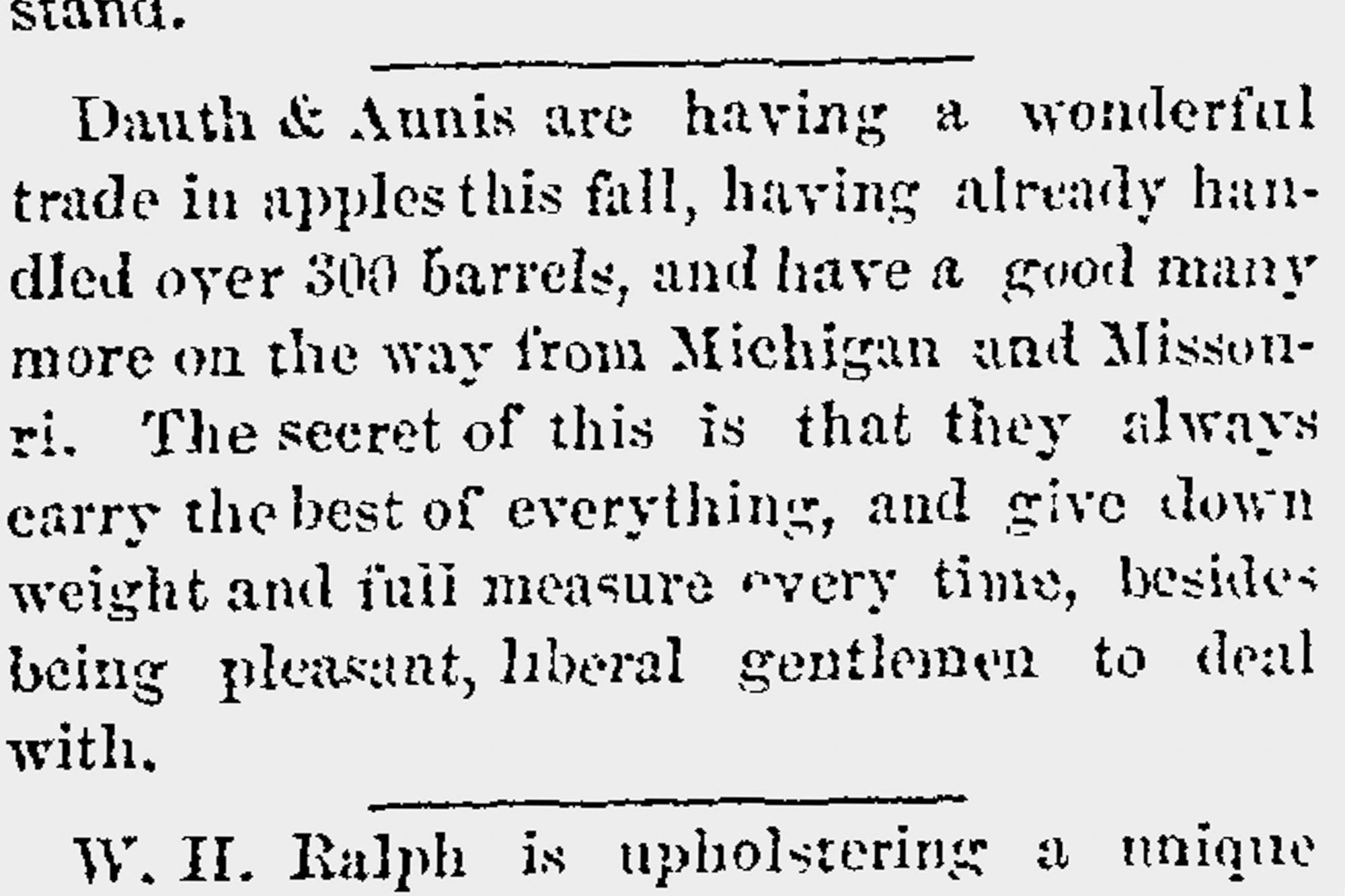 Dauth Family Archive - 1884-12-11 - Fort Collins Courier - Louis Dauth Apple Sales