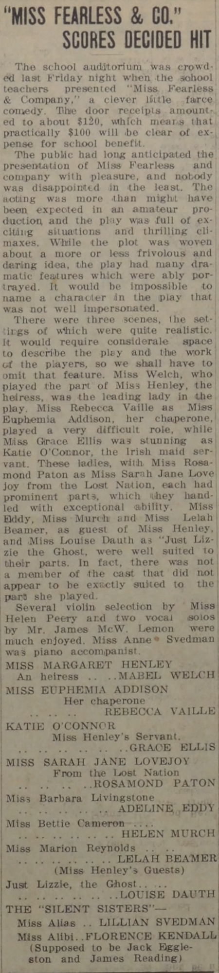 Dauth Family Archive - 1916-03-16 - Windsor Beacon - Louise Dauth In School Play