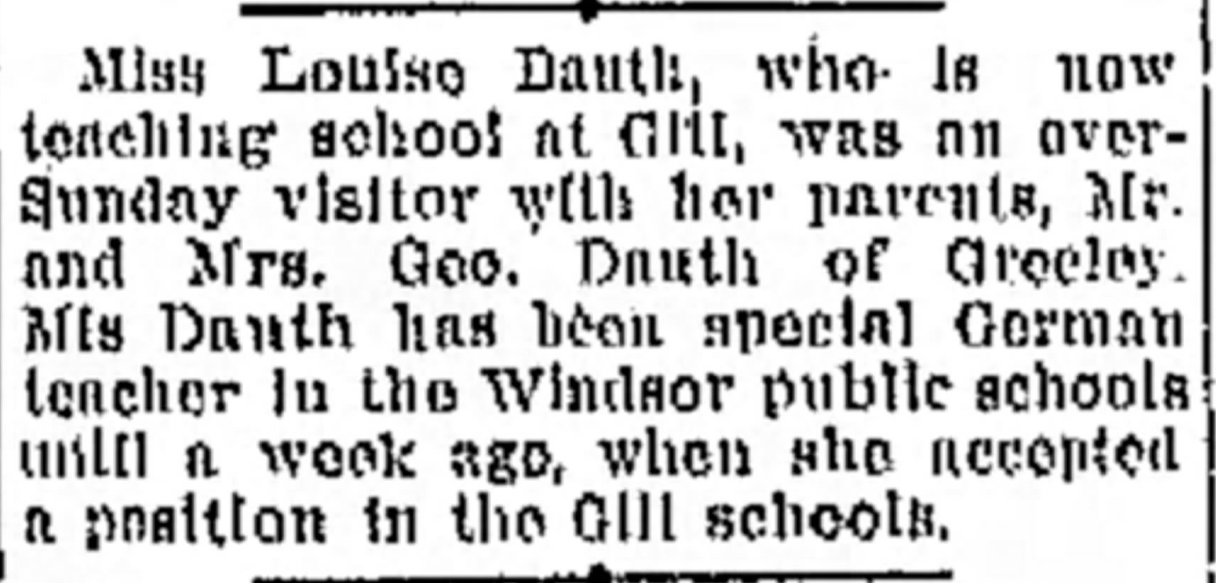 Dauth Family Archive - 1916-03-20 - Greeley Daily Tribune - Louise Dauth Teaching At Gill