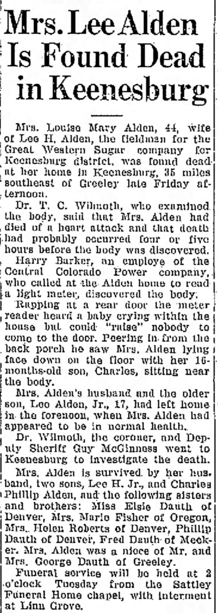 Dauth Family Archive - 1937-07-03 - Greeley Daily Tribune - Louise Dauth Obituary