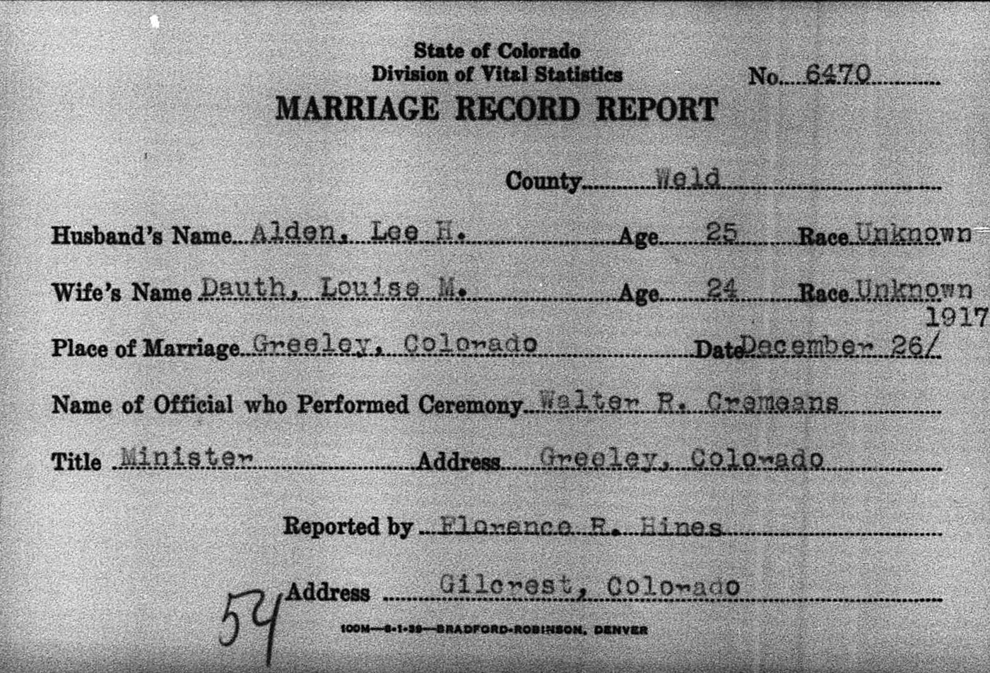Dauth Family Archive - 1917-12-26 - Louise Dauth Marriage Record